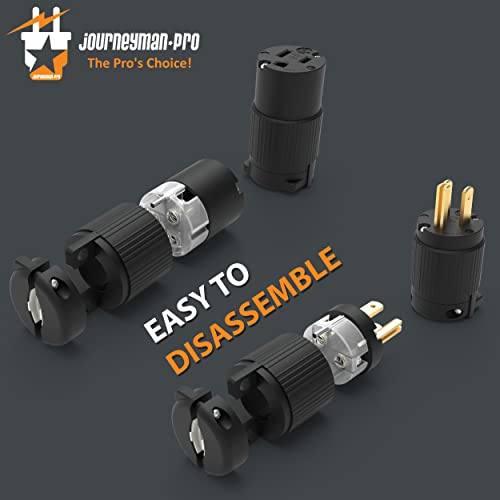 Journeyman-Pro 515PC Plug & Connector Set 15 Amp 120-125 Volt, NEMA 5-15P + 5-15C, 2Pole 3Wire, Straight Blade, Male & Female Replacement Cord End, Commercial Grade PVC Black (1) - Thumbnail 6