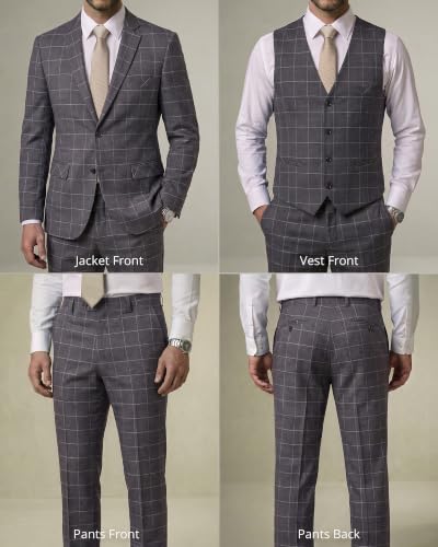 Image of YND Men's 3 Piece Suit with Tie, Solid Color Slim Fit Jacket Vest and Pants