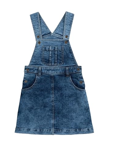 Image of KiddoPanti Girls Solid A-Line Fit Pinafore 5 Pocket Denim Dungaree Skirt