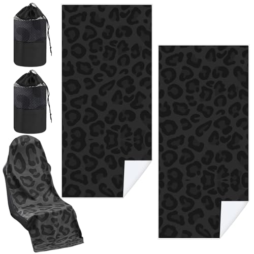 Image of Hahafelt 2 Pack Car Seat Towel Cover with Storage Bag, Black Leopard | 63 x 32 in Car Towel Seat Cover Non Slip Waterproof, Gym Workout Swimming Running, Machine Washable Sweat Absorbent Protector