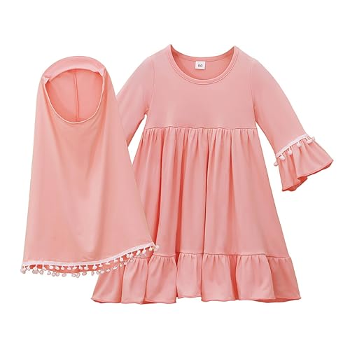 Girls Prayer Cloth Baby Muslim Abayas Dress Hijab 2pc Prayer Clothes for Toddler Girl Ramadan Dresses