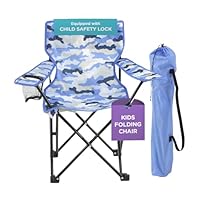 Emily Rose Kids Folding Beach Camp Chair with Safety Lock - Camping Travel Chair for Boys Girls Toddlers Ages 2-7 with Cup Holder & Carry Case (Blue Camo) Indoor Outdoor Lightweight USA Brand