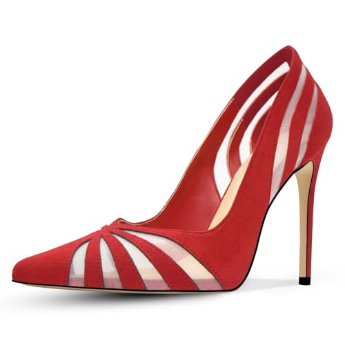 Women's Mesh Pumps Pointed Toe High Heels Closed Toe Comfortable