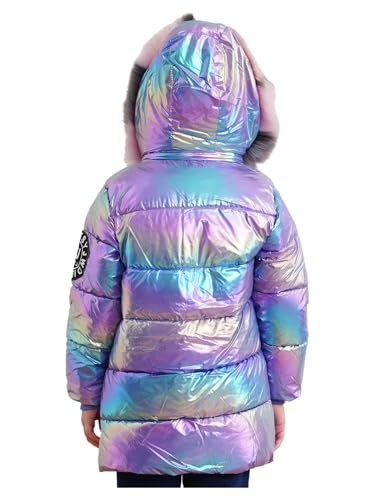 TiaoBug Kids Girls Shiny Metallic Hooded Down Jacket Winter Coat Parka Waterproof Windproof Puffer Jacket Snow Outwear3