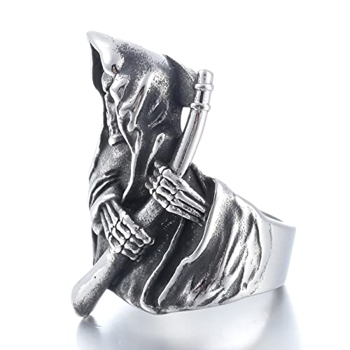 Image of Death Skull Ring for Men Stainless Steel Jewelry Biker Rings Scary Death Ring Skull for Gifts