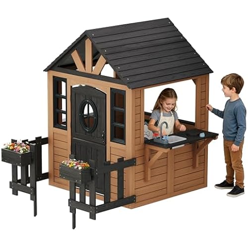 SPECRAFT Brown Country Cottage Wooden Outdoor Playhouse for Kids