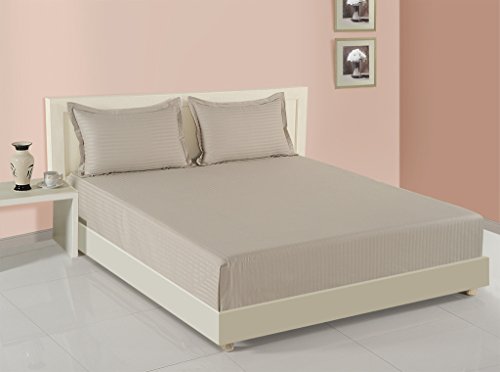 Image of Swayam 100% Cotton Double Bedsheet with 2 Pillow Covers | 300 TC Soft Breathable Bed Sheet | Striped Printed | Size 90 x 108 inch | Comfortable & Durable for Bedroom - Beige