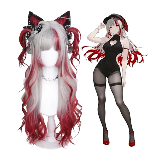 KORURACLUB gradient Wigs cosplay Wig pink and lolita wigs anime wig halloween Wigs for women (No accessories included) (Crimson Silver Glow)