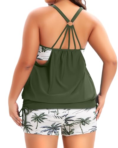 Image of Holipick Plus Size Tankini Swimsuits for Women Two Piece Tummy Control Bathing Suit Blouson Tankini Top with Shorts