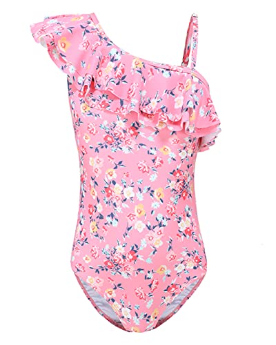 Image of Girls One Piece Swimsuits One Shoulder Ruffle Swimwear Floral Bathing Suit
