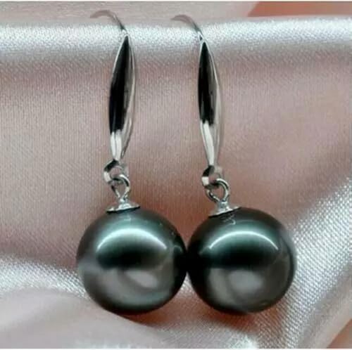Boucles d'oreilles en Perles Noires de Tahiti Naturelles véritables AAA 10-11 mm, Or Blanc 14 carats