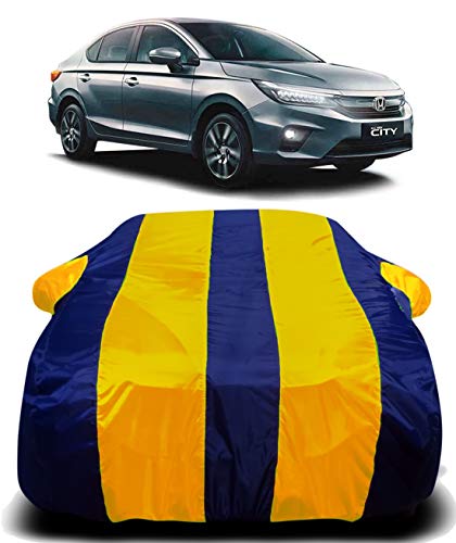 Image of Waterproof Car Cover Compatible for Honda All New City 2020 with Ultra Surface Body Protection (Yellow Stripes)