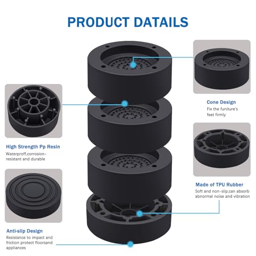 ANNKUT Furniture Risers 3 inch,Round Bed Risers Heavy Duty,Elevation in Heights 1, 2 or 3 Inch for Chair Table and Desk Legs Lifting,Adjustable Bed Lifts Risers(Pack of 4 Riser,Black)