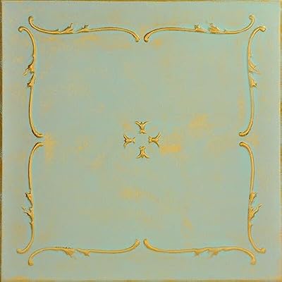 A La Maison Ceilings R05 Spring Buds Pre-Painted Foam Glue-up Ceiling Tile Pack of 96, Gold Moss, 129.6 sq. ft.
