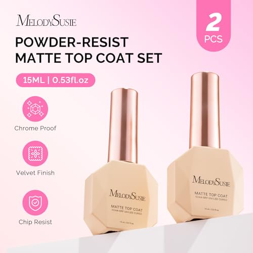 Image of MelodySusie 2Pcs 15ml Matte Gel Top Coat - Powder-Resist Formula, Long-Lasting UV Curable for Detail Chrome Powder Painting, DIY Nail Art, Salon-Grade Matte Finish