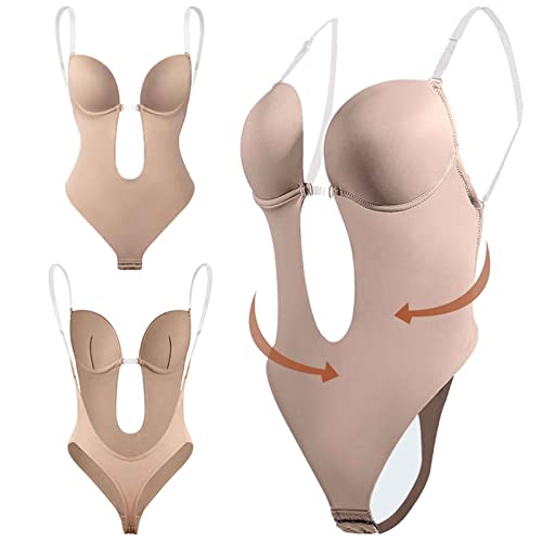 Body Femme Sexy Chic String, Body Dos Nu Mariage, Body Sexy, Doux, Confortable, Respirant, 2 Coloris (S, M, L, XL,XXL) (Color : Beige, Size : M-(34CD+36AB)) Cover