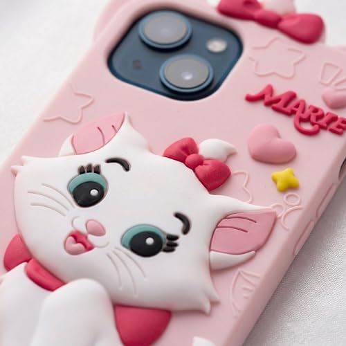 Image of amazon basics Luxury 3D Marie Cat Pink Silicone Case for iPhone 15 | Cute Cartoon Soft Back Cover | Shockproof Kawaii Designer Cover for Girls & Women