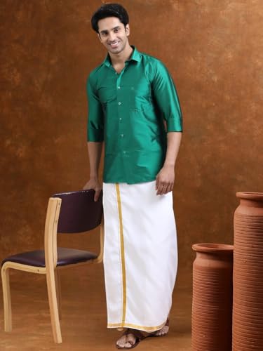 Image of Tattva Men Silk Blend Ethnic Shirt | Traditional South Indian Wear for Wedding, Festivals & Casual Wear