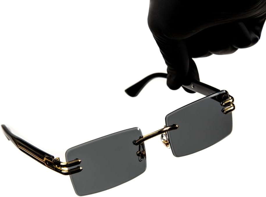 Street Knitted Stylish Square Rimless Gold Frame Stylish Dark Gray Gradient Black Tinted Shades 90s Men Women Rectangle Cool Frameless Retro Trendy Hip Hop Old School Unisex Sunglasses - Image 7