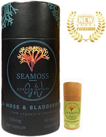 Sea Moss Capsules (1000mg per Day) | 60 Vegan Capsules | Organic Wildcrafted Sea Moss (Also Known as Irish Moss) | Non GMO | Dr Sebi Approved (Sea Moss & Bladderwrack)