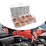 Arwrilt 200 PCS Car Copper Flat Crush Washer Gasket Sets, M5 M6 M8 M10 M12 M14 9 Sizes Oil Drain Plug Crush Washer, Tight Leak-Proof Sealing Washers for Most Car Models (Gold)