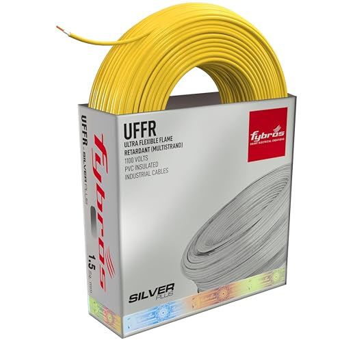 Image of Fybros ULTRA FLEXIBLE FR PVC Insulated 1.5 Sq Mm Wire | UFFR Yellow Copper Wires & Cables| Cables For wiring | 1.5 Sq Mm Yellow wire 90 meter| Industrial Wire Cable| Electrical Wire