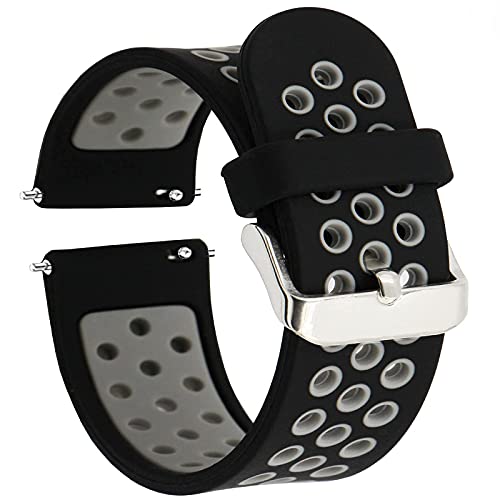 Ekezon 20mm 22mm Quick Release Watch Bands, Soft Silicone Rubber Replacement Band Sport Smartwatch Lightweight Straps for Men Women (Black Grey, 20MM)