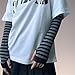 Inpunktoo Punk Grunge Stripe Long Arm Warmers Gothic Knitted Fingerless Y2k Cute Half Finger Fashion Emo Striped Goth Thumb Hole Sleeves Outdoor Dance Knit Winter Warm Arm Covers Women, Gray and Black