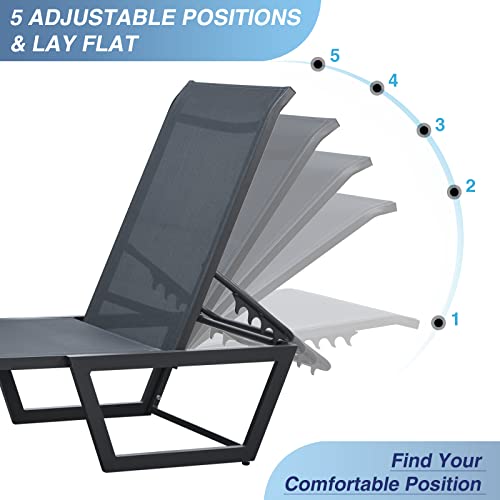 Mutaomay Patio Lounge Chairs, Aluminum Pool Furniture Outdoor Chaise Lounge 5 Position Adjustable Lounge Chair Outside All Weather For Patio, Beach, Poolside, Pool 300Lbs Weight Capacity #TOP3