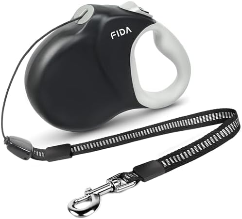 Fida 9m Hundeleine für große Hunde bis 50 KG, rollleine für Hunde, Schwarz | Verhinderter Verhau, 50cm Reflektorstreifen, Großer Griff für Dicke Handschuhe, Sanfter Einzug, Leicht