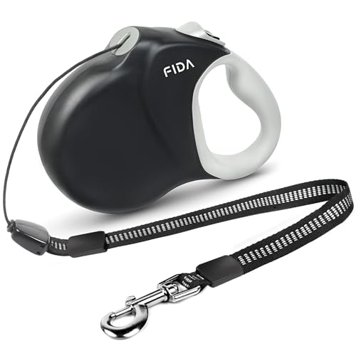 Fida Upgraded Retractable Dog Leash 30ft, Heavy Duty Pet Walking Leash for Medium/Large Breed up to 110 lbs, 360° Tangle-Free Long Retract Dog Lead, Soft Grip, One-Hand Brake, Black Large（30
