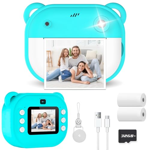Macchina Fotografica Istantanea per Bambini con Stampa, Fotocamera Digitale 1080P da 2 Pollici, Regalo Compleanno Natale per Ragazze e Ragazzi 4-10 Anni, Carta Foto e Scheda SD 32GB Inclusi