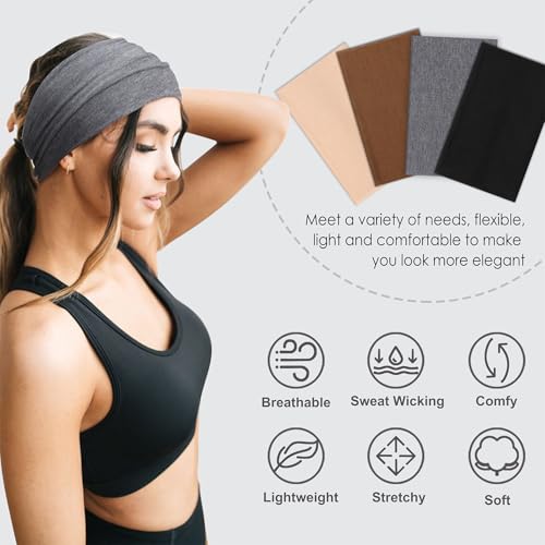Image of DRESHOW 4 Pack Turban Headbands for Women Wide Vintage Head Wraps Knotted Cute Hair Band Accessories