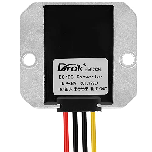 Image of DROK Boost Buck Converter 9V-36V to 12V 3A 36W Aluminium Shell Waterproof Auto Step Up Down Voltage Regulator 12V Volt Transformer for Car Audio Solar Power System LCD Television LED Display Screen