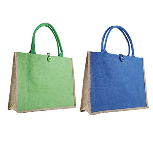 kowaku 2x Mulheres Casual Ombro Bolsa Linho Color Block Tote Bag - Verde + azul