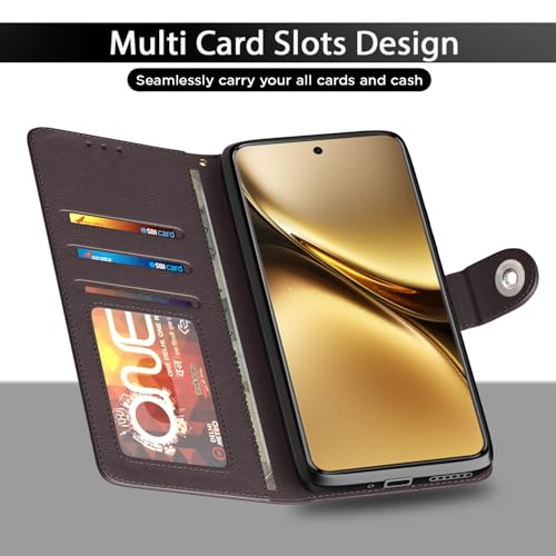 Image of Pikkme Flip Cover Leather Finish | Inside TPU with Card Pockets | Wallet Stand and Shock Proof | Complete Protection Button Flip Case for Vivo X200 Pro 5G(Coffee)