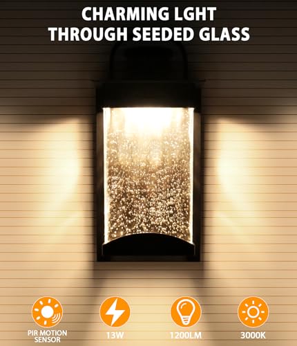 Lamomo Motion Sensor Outdoor Lights, 2 Packs LED Integrated Porch Lights, 1200 Lumen Dusk to Dawn Outdoor Wall, Waterproof Anti-Rust Exterior Light Fixture, 13W, Modern, Black, Energy Saving