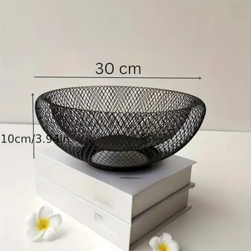 Image of Go Hooked Double-Layer Metal Mesh Fruit Bowl -12 Inch Durable & Stylish Iron Wire Basket, Keeps Fruits Fresh & Insect-Free, Perfect for Display Table, Dining Table, Room Desk Storage Basket - Black