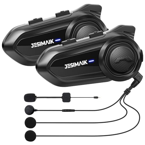 JESIMAIK Motorcycle Bluetooth Headset,2 Way Helmet Intercom Communication System, CVC8.0 Noise Cancellation Motorcycle Intercom with 2 Mics&40mm Speaker,Music Sharing, IP67 Waterproof, FM Radio(2Pack)