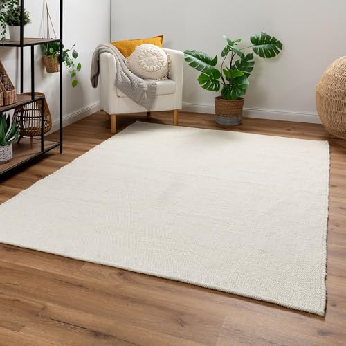 Steffensmeier Handweb Teppich Paros | gewalkte Schurwolle | Natur hell, handgewebt, Größe: 160x230 cm