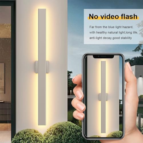 Image of Aipsun 2 Packs Nickel Outdoor Wall Light 39.4inch Modern LED Exterior Wall Sconce, Long LED Linear Exterior Lights 3000K 4000K 6000K for Entrance, Hallway, Garage, Porch(3CCT)