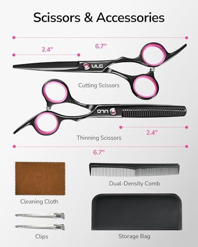 Image of ULG Hair Cutting Scissors Thinning Shears Kit Professional Barber Hairdressing Texturizing Salon Razor Edge Scissor Japanese Stainless Steel 6.5 inch Black