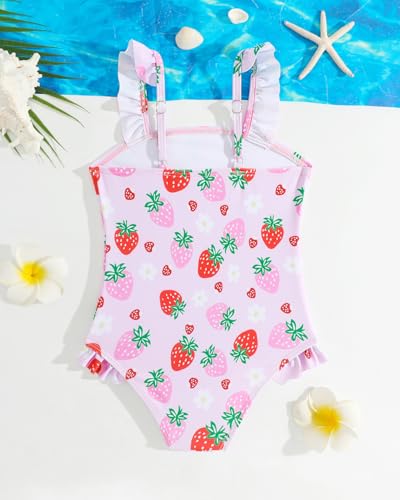 Badeanzug Mädchen Kleinkind Verstellbare Träger Schwimmanzug Mädchen Einteiliger UV Badebekleidung, Rosa Wassermelone 86-92