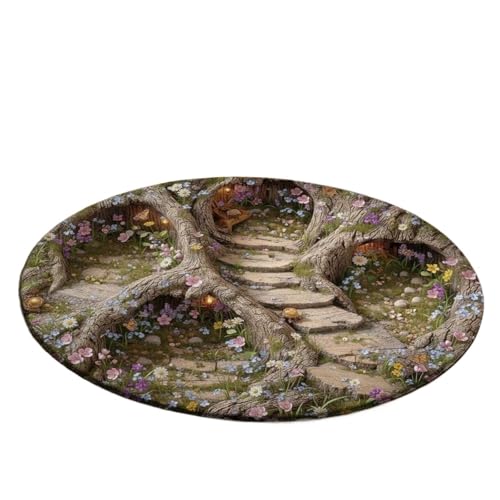 Tapis escalier antidérapant rond 80cm avec effet visuel fleur 3D lavable - 2