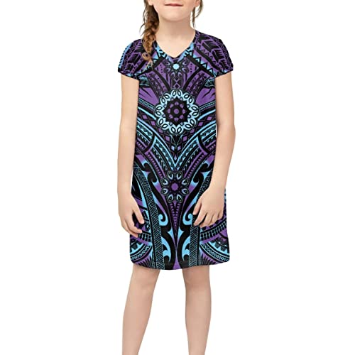 Girl's Polynesian Dress Floral Short Sleeves Playwear Dress Summer Casual Hawaiian Dresses