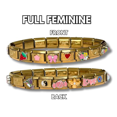 Italian Charm Bracelet - Bundle of Two Fully Assembled Bracelets Golden Themed Styled with 18 Unique Italian Charms3