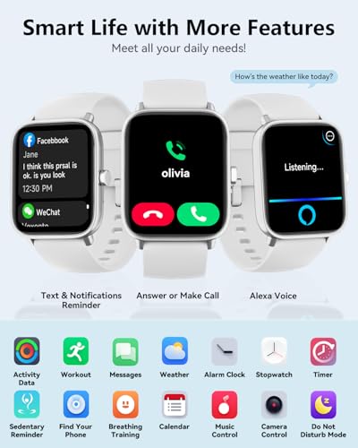 Image of Quican Smart Watch for Women Men, Compatible for iPhone and Android Phones | 1.8 inch Fitness Tracker Watches, Alexa Built-in, Waterproof /Bluetooth Calling, Heart Rate /Sleep Monitor, Perfect Smart Gift