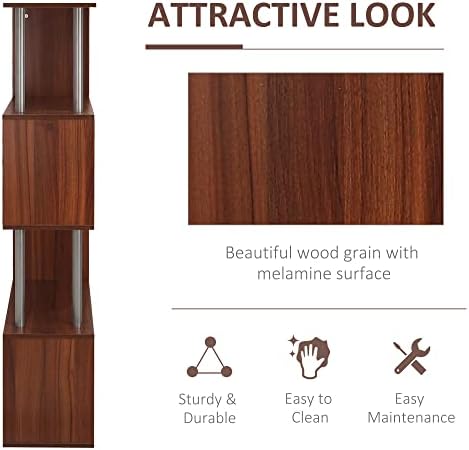 HOMCOM S Shape Bookshelf Bookcase Storage Unit Chest Cupboard Cabinet Home Office Furniture New (Walnut)