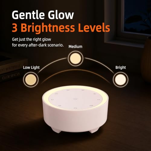 Image of Kipcush White Noise Machine for Sleeping, Baby & Adults, High-Fidelity Non-Looping Sounds, Sleep Sound Machine with Dimmable Night Light, USB Powered, Memory Function, Home, Nursery & Travel