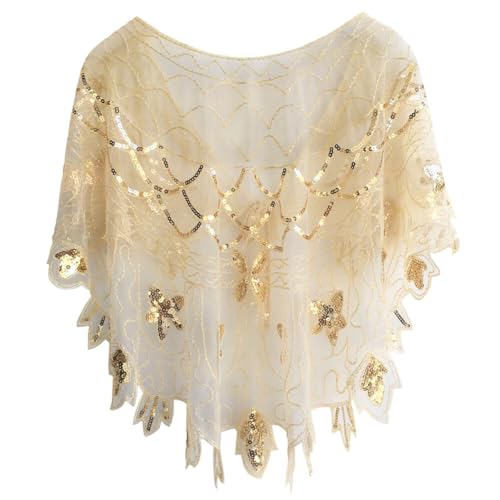 1920s Shawl Wraps Sequin Beaded Evening Cape for Women Embroidered Floral Pattern Flapper Cover Up Bridal Shawl4